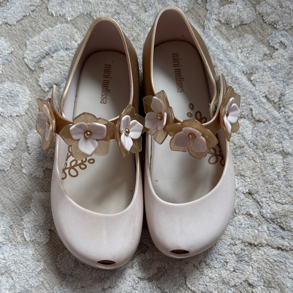 Mini Melissa Kids' Pink and Gold Floral Dress Shoes